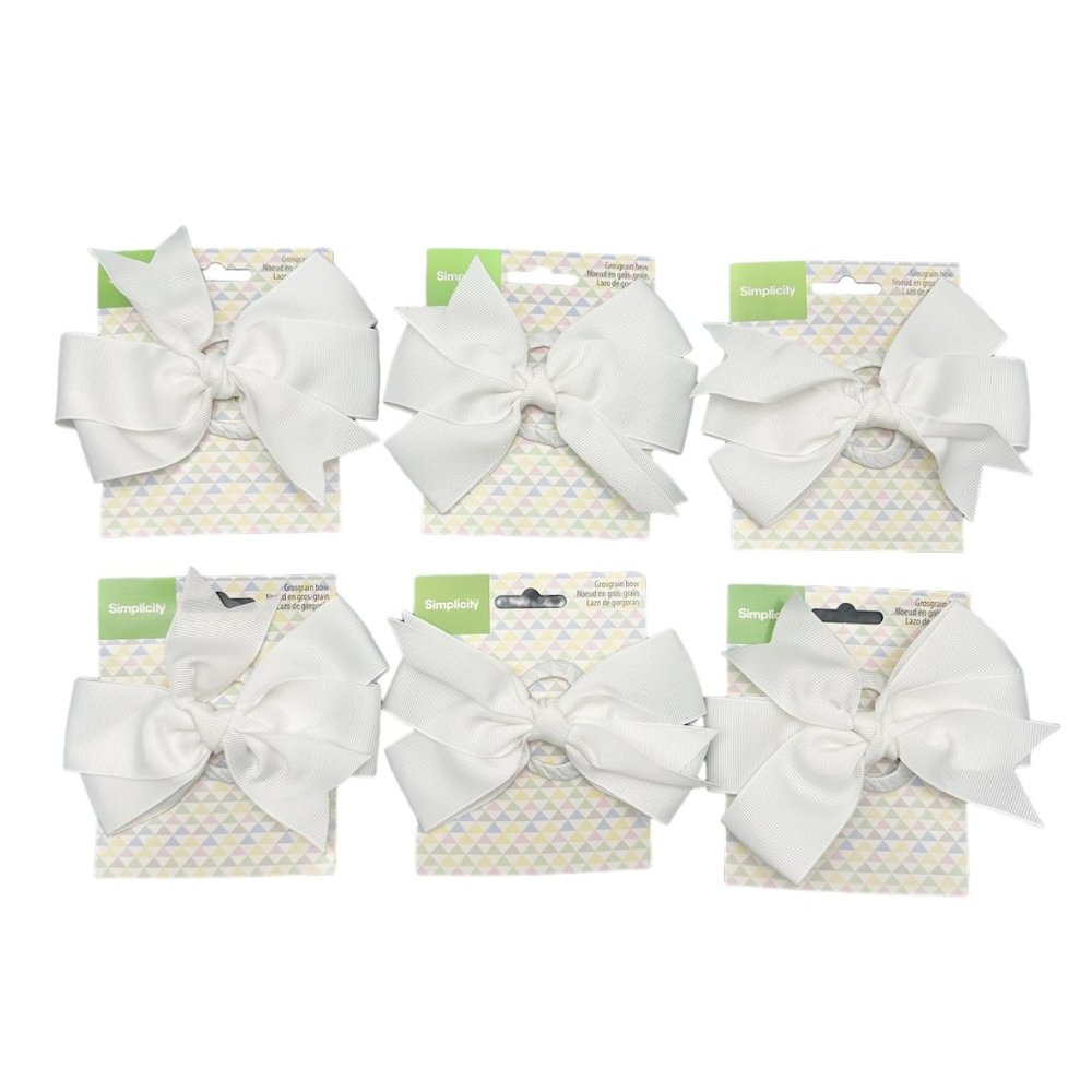 Simplicity Grosgrain Bows Set of 6 White With Heart Clips on Back Hair Packages